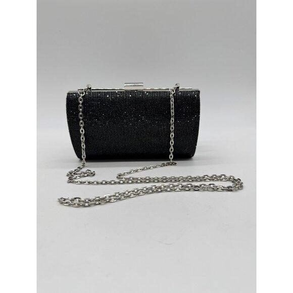 INC Ranndi embellished crystal women's clutch minaudiere evening bag - BLACK - Picture 7 of 9